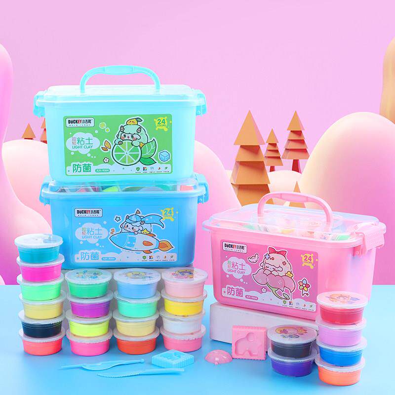 小吉鸭超轻粘土12色24色太空橡皮泥diy手工黏土彩泥儿童玩具套装