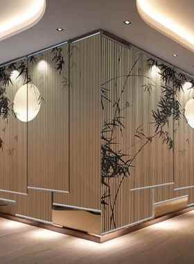 新中式卷帘窗卷拉式电直升降客厅茶室软隔断动帘F978JSTT屏风帘播