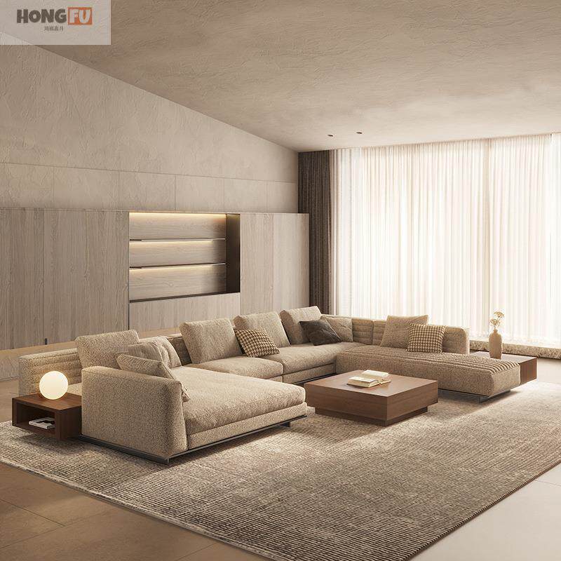 鸿福2026新款意式轻奢布艺沙发u型现代简约别墅客厅转角棉麻极简