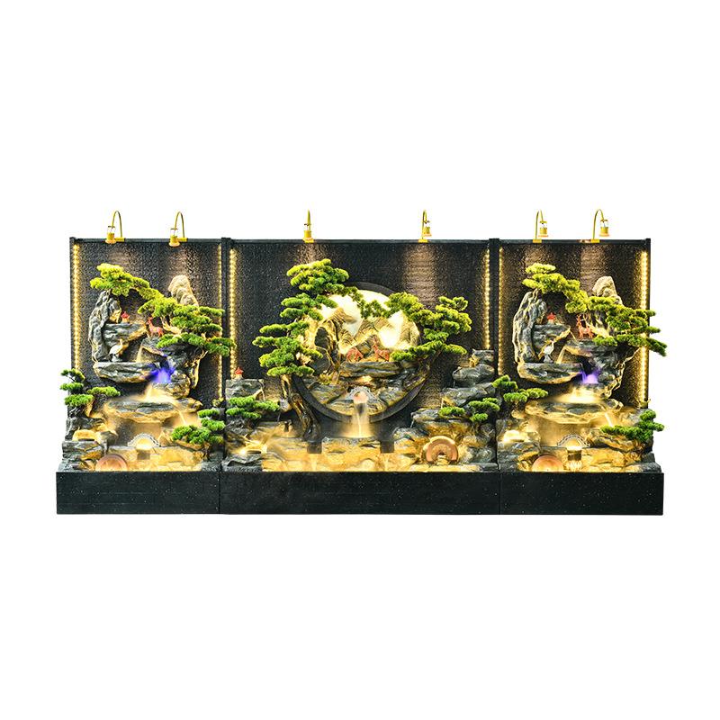 迎客松水幕墙流水屏风别墅隔断公司背景假山庭院鱼池喷泉景观摆件