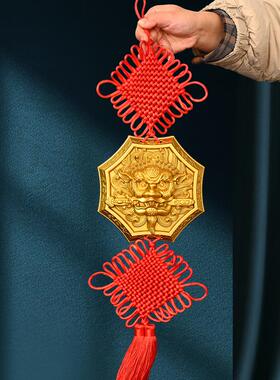 铜狮咬剑兽咬剑狮子头八卦镜虎头牌兽头挂件家用铜八角狮头摆件