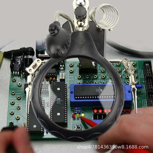 定台式维修放大大镜固接电UKV路板焊主板夹具 放镜支架带led灯烙