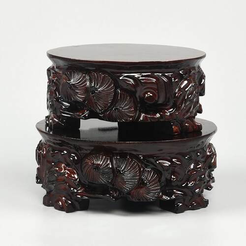 正品实根品雕刻奇石圆形底座摆件工艺佛像花加高瓶盆木鱼缸木制托