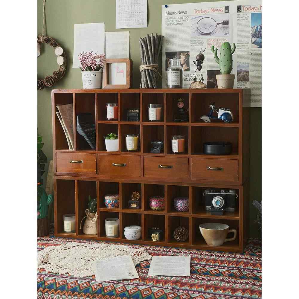 桌面收纳盒胶带化妆品收纳架书桌文具桌木制覆古抽屉扎卡柜