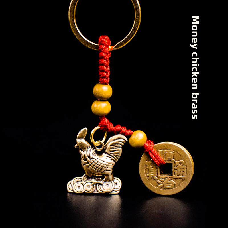 铜鸡钥匙扣挂件 实心公鸡属鸡随身挂饰 小号生肖鸡时尚铜吊坠
