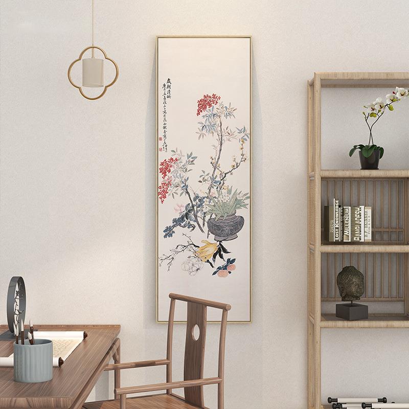 传统古风新中式玄关走廊装饰画竖版客厅挂画书房茶室艺术墙壁画