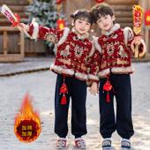 元 男童汉服中国风唐装 红色拜年服套装 加厚新中式 旦演出服 女童冬季