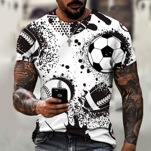 3d数码 印花系列休闲时尚 潮流男士 T恤 欧美外贸 服装 涂鸦足球短袖