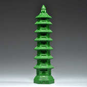 绿色桃木质雕刻7层文昌塔摆件9层13层文昌塔客厅玄关装 饰工艺品