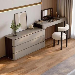 新款轻奢奶油风翻盖梳妆台卧室简约现代化妆桌实木梳妆台斗柜一体