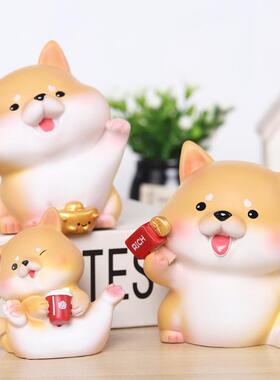 招财柴犬小摆件汽车车载装饰桌面工艺品卡通狗狗创意礼物天然树脂