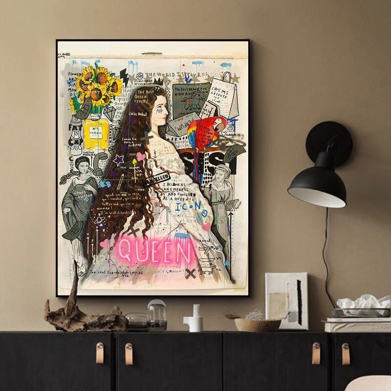现货速发高清简约单幅现代彩色街头涂鸦肖像画装饰画背景墙壁画客