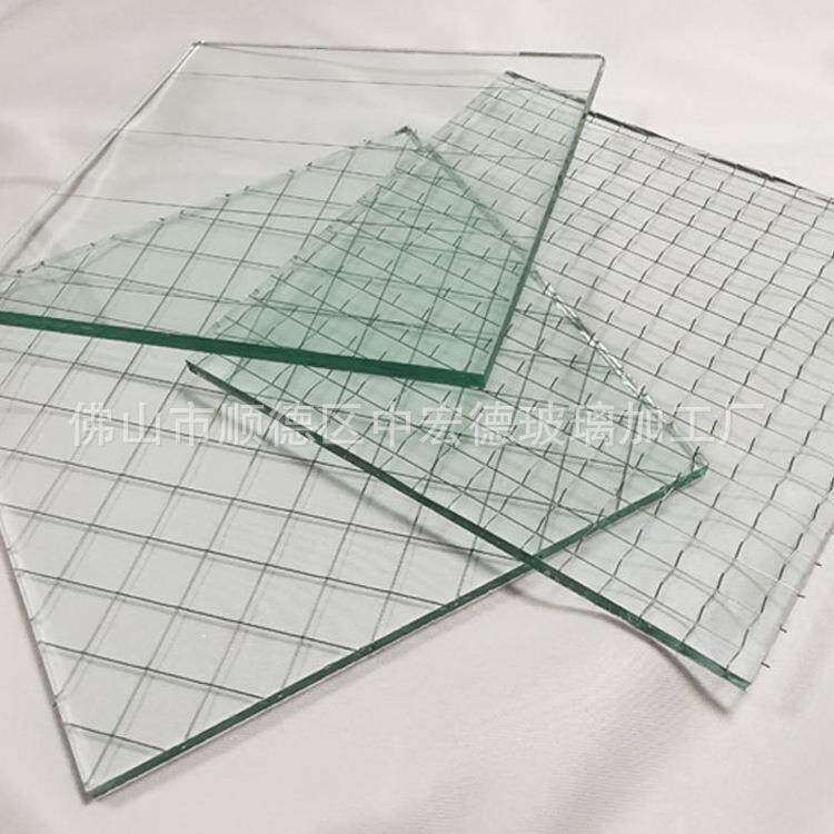 厂家訂制进口6.8MM夹铁丝玻璃 方格菱形防火钢化玻璃 来图訂做