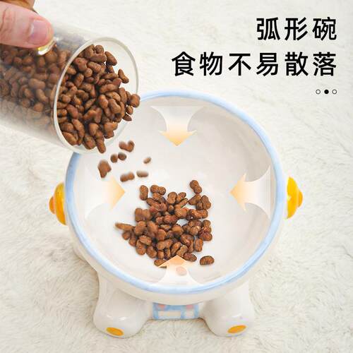 新款直销亚马逊新品宇航员猫碗陶瓷饮水猫咪碗宠物碗保护颈椎高脚