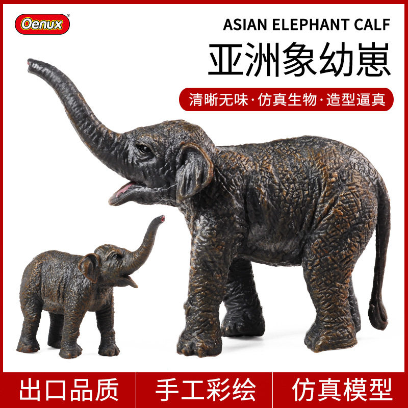 儿童认知仿真静态实心野生动物亚洲象幼崽大象模型玩具家居摆件
