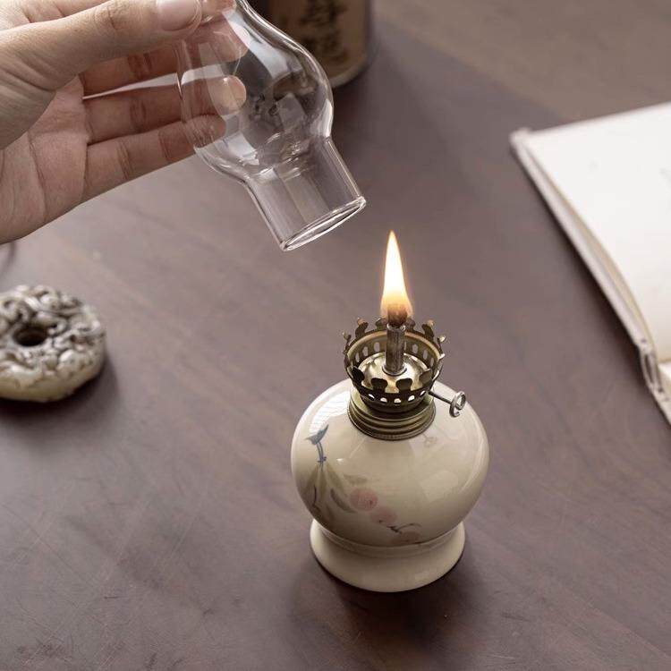 富盈新中式创意陶瓷酥油灯露营氛围灯家居古风小夜灯茶室桌面摆件