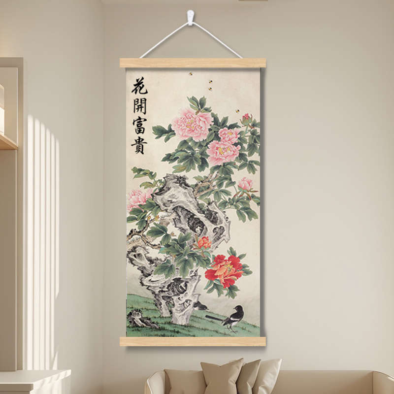 花开富贵牡丹挂画装饰画客厅玄关入门过道吉祥寓意强墙面定制挂画图片