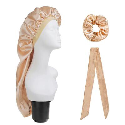3Pcs Elastic Wide Edge Satin Bonnet Long Hair Hat Sleeping H