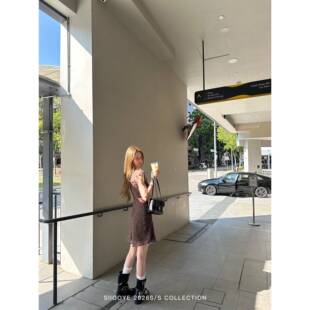Siiooye摩卡vibe 咖色抽绳碎花裙吊带洋装女夏小众收腰短裙长裙
