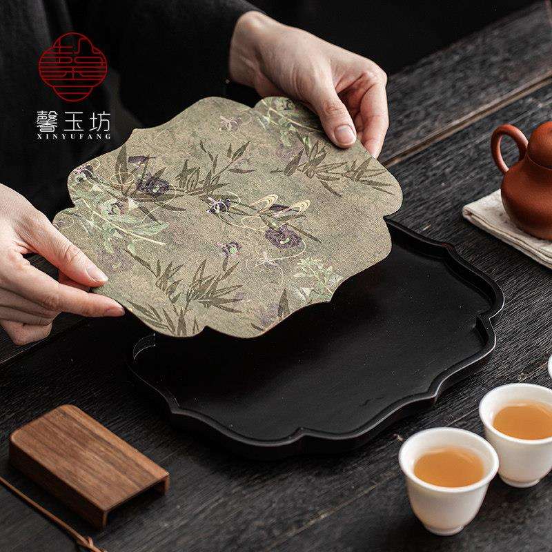 中式创意水织干锦泡茶盘套装家用小型茶台覆古风托 托防盘竹制壶2