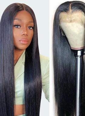 直销新款亚马逊非洲假发女手织前蕾丝黑色中分长直发外贸wigs化纤