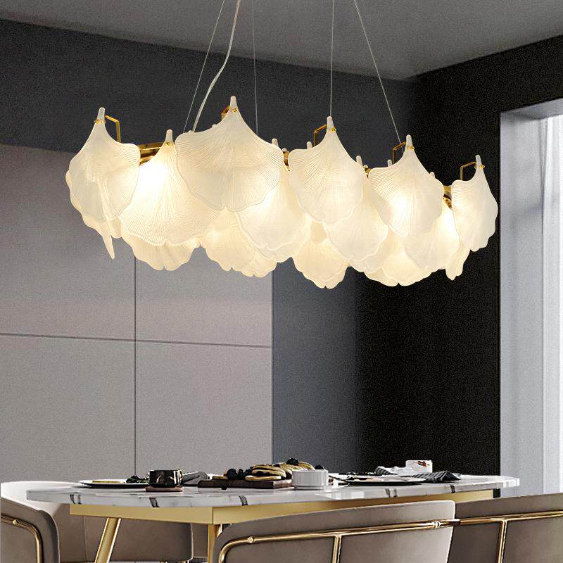 客厅吊灯法式轻奢奶油风玻璃大厅主灯现代简约银杏叶卧室餐厅灯具