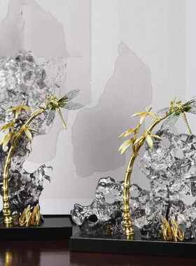 透明树脂雕塑太湖石摆件高档新中式别墅玄关造景客厅家居装饰品