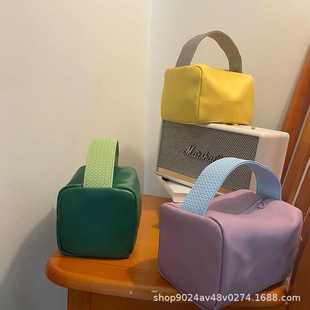 手提新糖果色皮质大容量化妆包收纳包方形整理包化妆品女士洗漱包