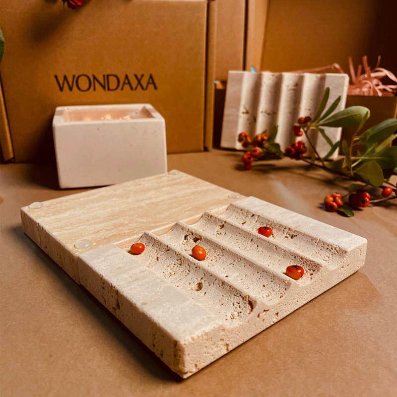 wondaxa波浪皂托香皂盒大理石沥水盘卫生间洞石托盘洗手不积水盘