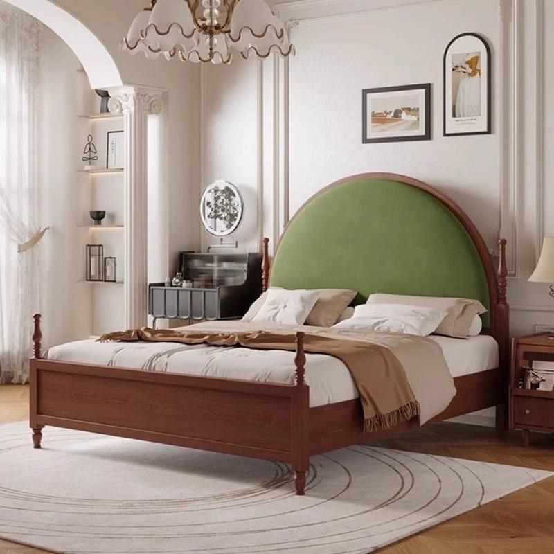 法式复古黑色实木床主卧1.8m双人床美式婚床中古高箱储物软包床