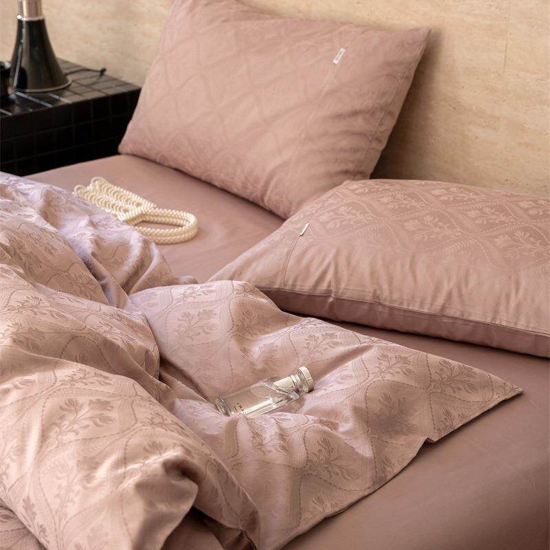 100s高支长绒棉贡缎提花丝滑裸睡四件套1.5m1.8公寓床单被
