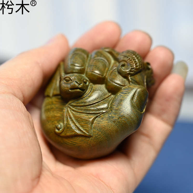 钥匙绿文玩雕刻随身手把木质工艺品福扣挂件挂饰件汽车檀木掌中