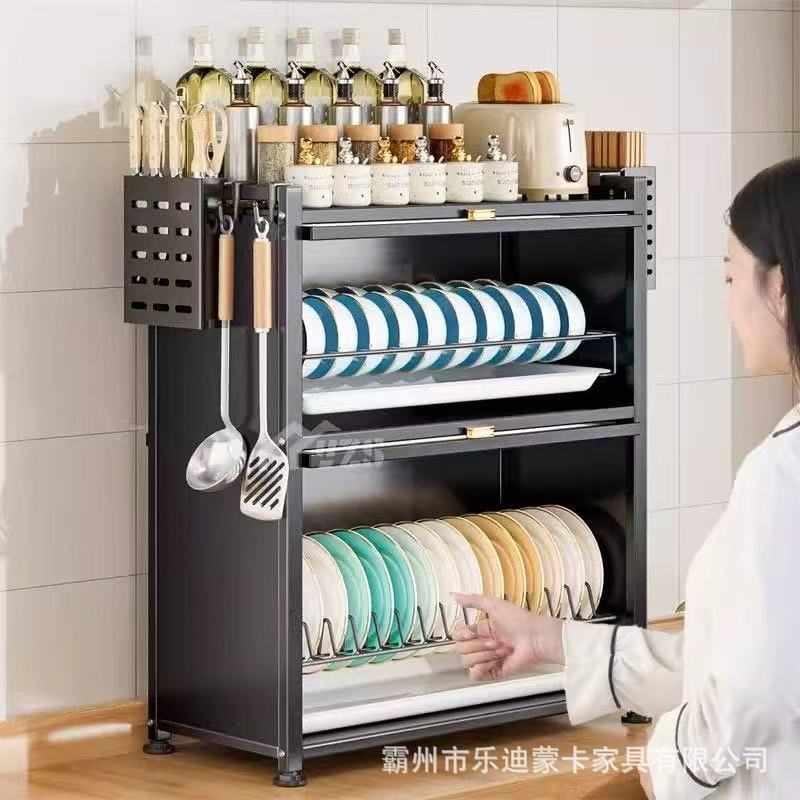 厨房碗柜置物架多功能沥水架台面家用带门碗筷碗盘架子防虫收纳盒