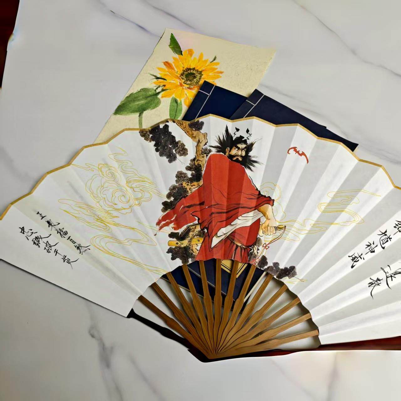 钟馗折扇扇子宣纸竹扇定制礼品扇手持扇办公室摆件摆台扇