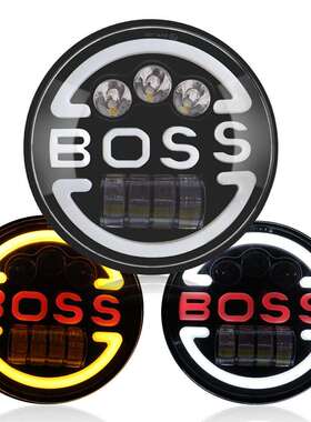 7寸牧马人大灯 boss全圆白黄双色天使眼透镜h4远近光led车灯 跨境
