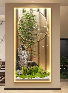 节节高升玄关装饰画新中式山水走廊过道挂画富贵竹子入户带灯壁画