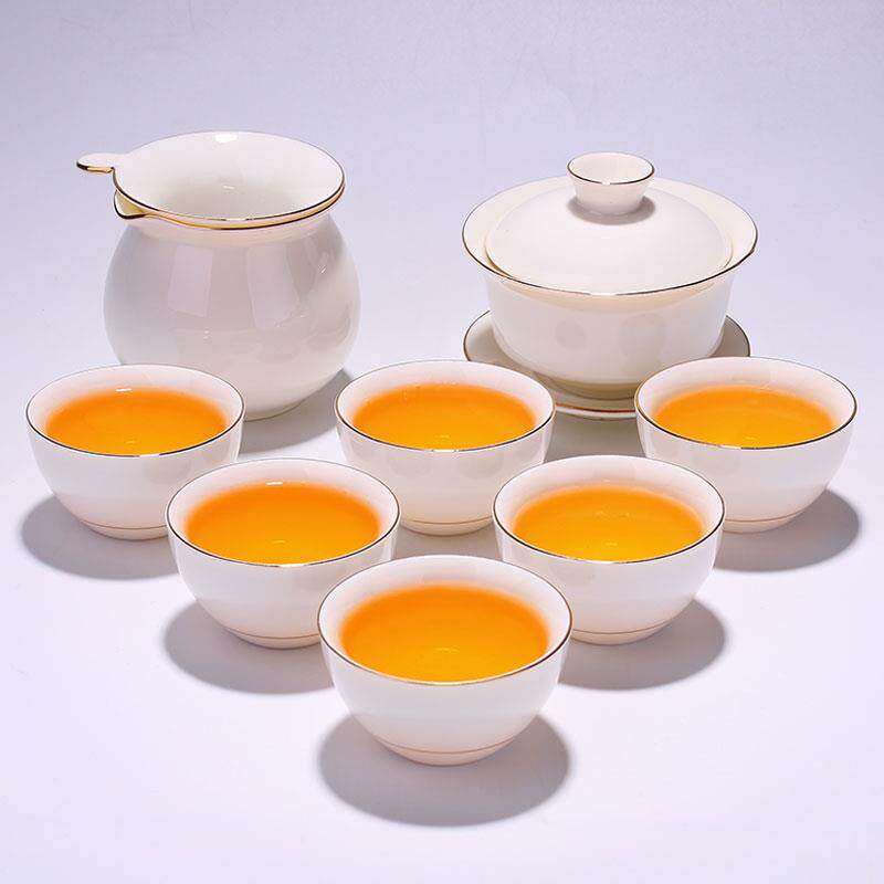 德化高端中式白瓷茶具套组家用描金功夫羊脂玉瓷茶杯茶壶冲泡盖碗