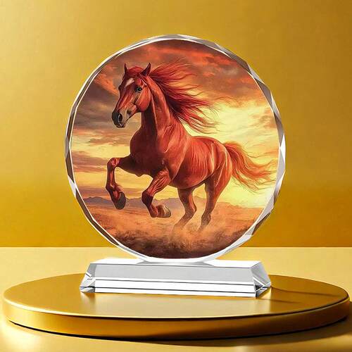 马到成功水晶摆饰骏马招财客厅酒柜装饰品办公室摆台开 业乔迁礼