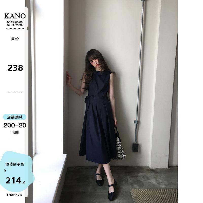 你好卡农 设计感系带圆领背心连衣裙女夏新款高腰显瘦气质a字长裙