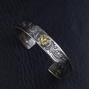 高档Dear Bo银ssm松井直毅1l8oK金蔷薇花满唐草平打手镯纯男女手