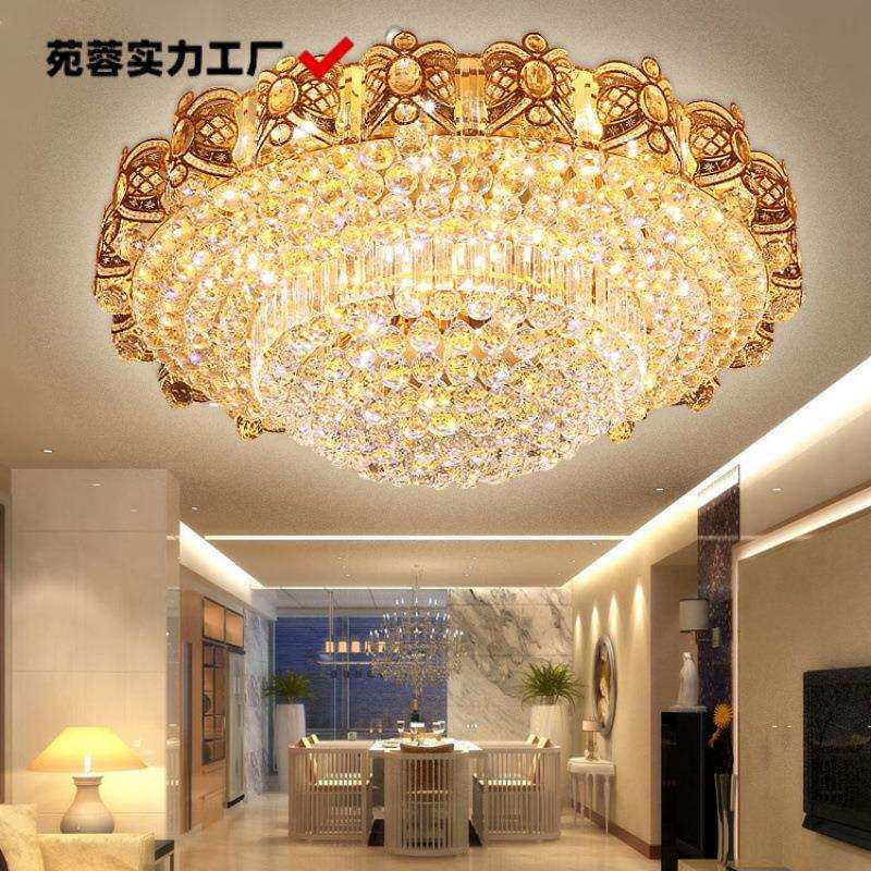 金色水晶灯圆形客厅灯led吸顶灯现代简约卧室灯欧式大厅灯具大气