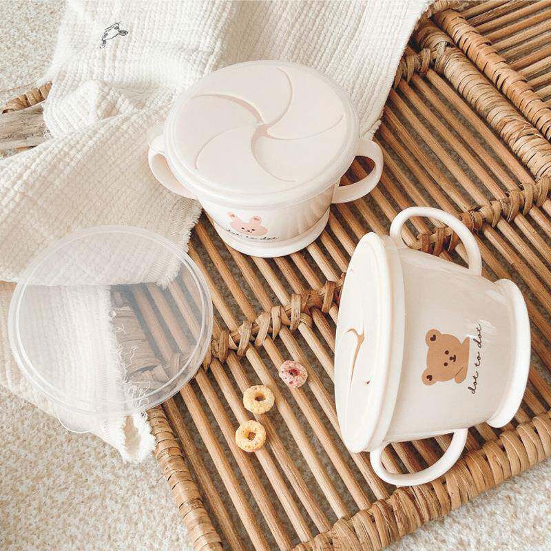 婴儿碗防摔ins韩国宝宝婴幼儿童双耳防洒零食收纳盒外出防漏带盖