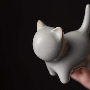 中式复古汝窑萌猫可爱茶宠可养摆设陶瓷摆件纸镇开片猫咪笔架笔搁