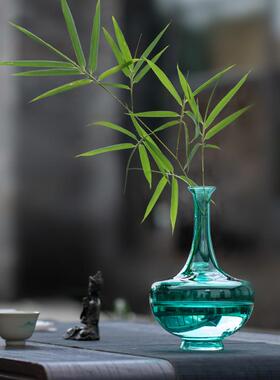 翡绿色小花瓶新中式玻璃磨砂透明琉璃花器摆件客厅桌面插花器皿同