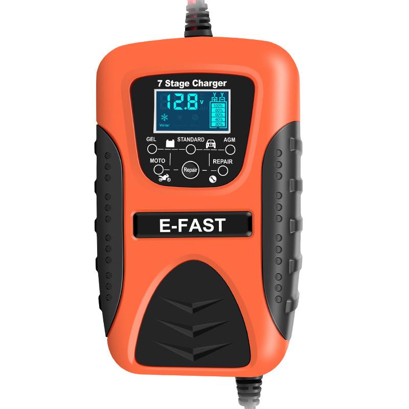 E-FAST 12V7段汽车电瓶充电器摩托车电瓶充电器显示电流电压电量