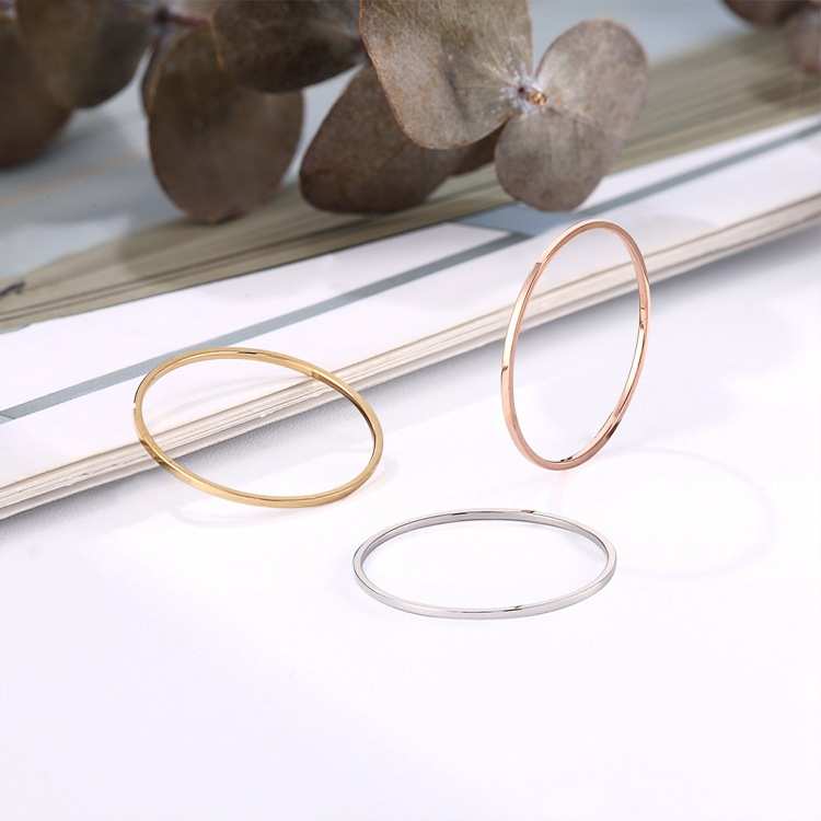 极简0.7mm极细素圈戒指不掉色14K金钛钢指环女小众高级感饰品批发