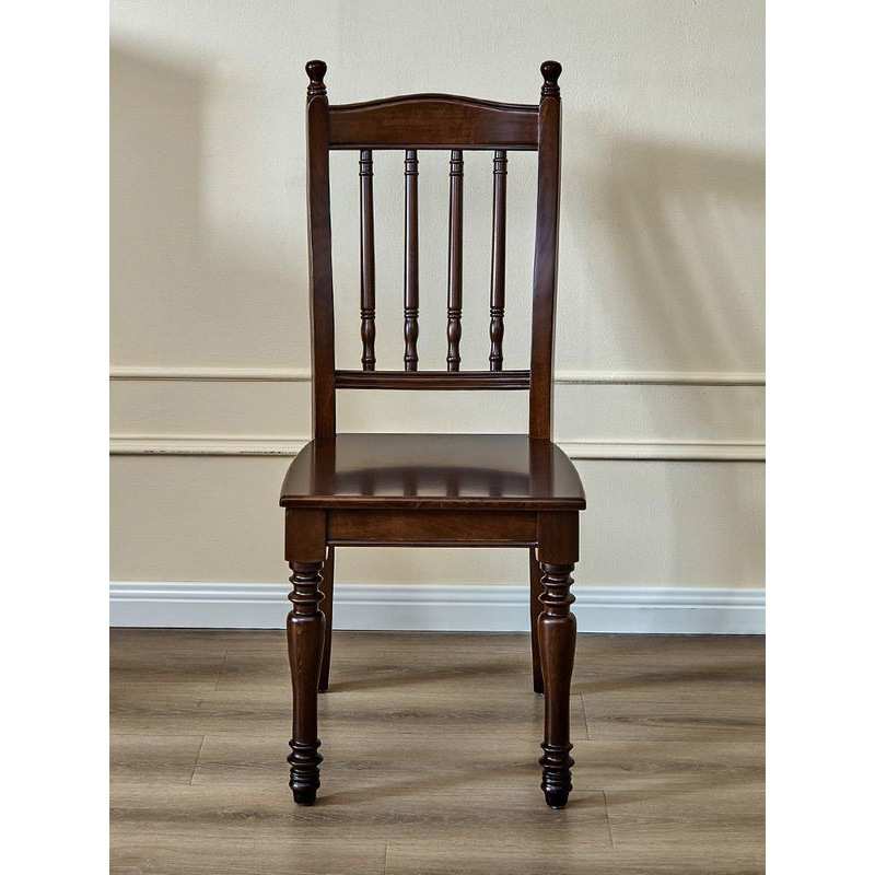 美式全实木餐椅复古餐椅组合书房椅罗马柱子椅子深咖色餐椅