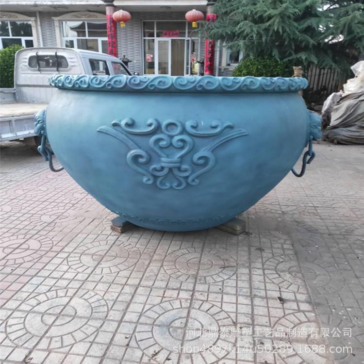 厂家现货供应铜大缸双狮头拉环户外大水缸一对铜缸雕塑摆件工艺品