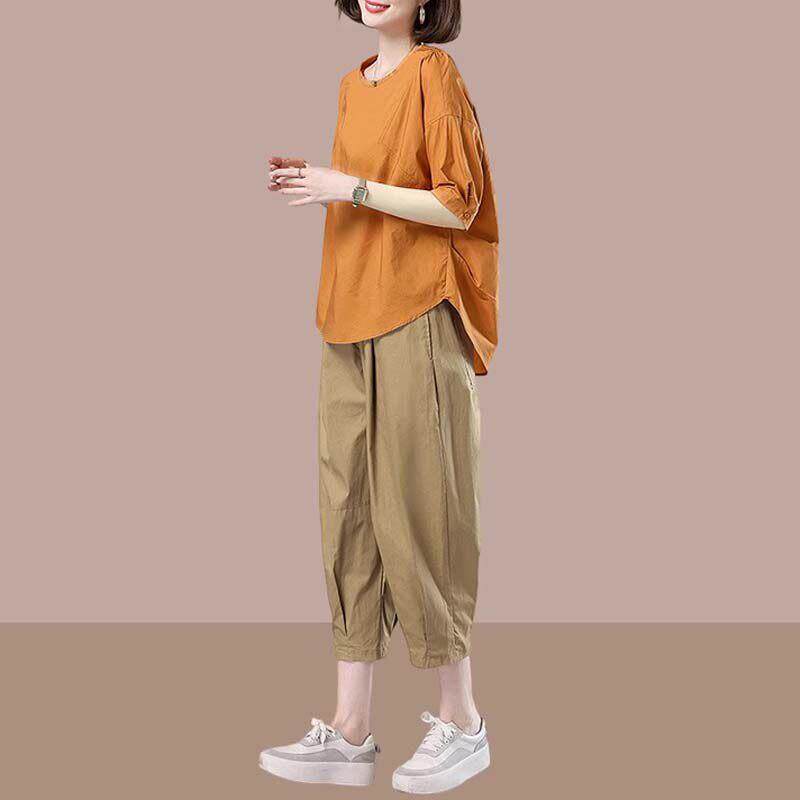 中年妈妈休闲 套装女士2025夏季新款宽松大尺码女装减龄时尚两件