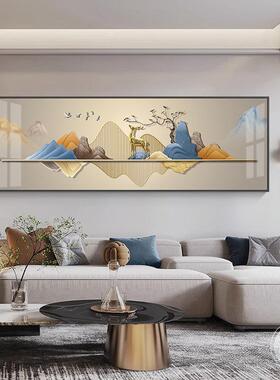 网红中式客厅新装饰轻奢长麋风景挂画沙画发鹿背景墙画卧室床头画